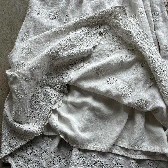 Free People Peach Pie Midi Dress Small White floral lined Ruffle Sleeve Crochet - Picture 9 of 12